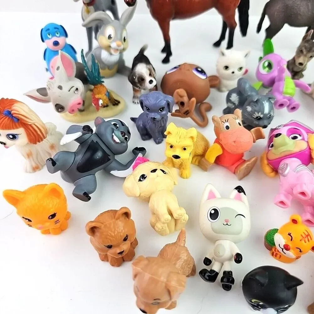 Lot Of Mini Animal Figures Dogs Cats Farm Zoo Cartoon Toy Mixed Bundle